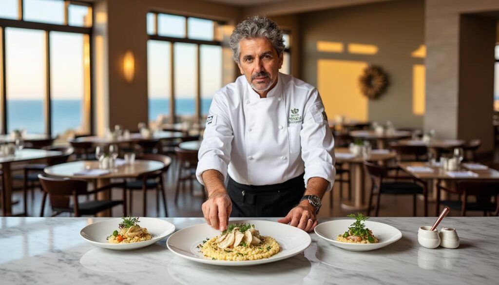 le chef étoilé giorgio locatelli célèbre la truffe blanche à l'hôtel amara, à chypre, à travers un menu exclusif mettant en avant cette délicatesse raffinée. une expérience gastronomique inoubliable dans un cadre luxueux.