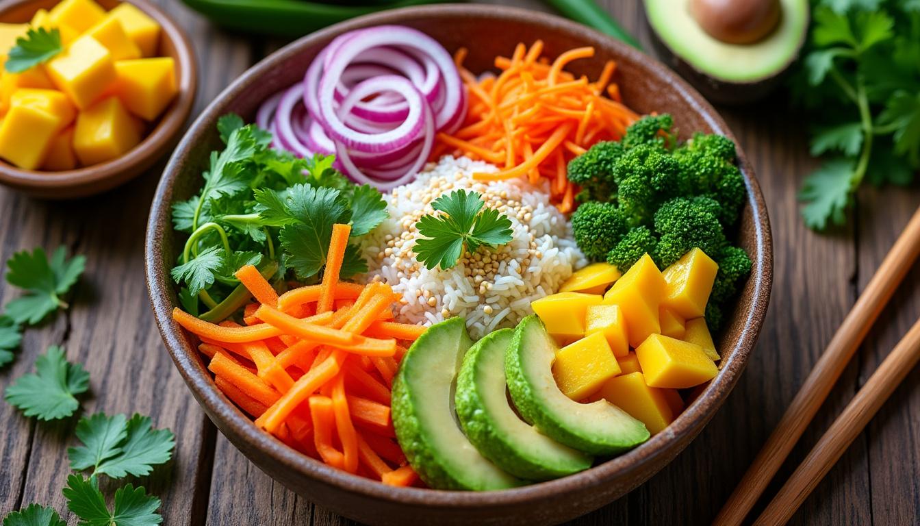 apprenez à préparer un poke bowl au poulet simple et savoureux, parfait pour un repas sain et gourmand en toute simplicité.