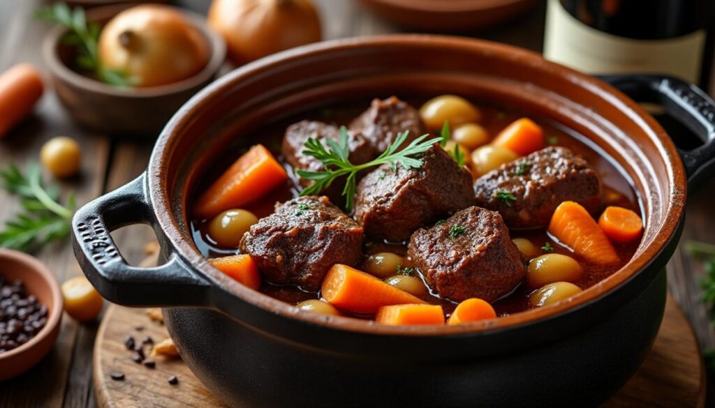 découvrez la recette traditionnelle du boeuf bourguignon, un plat de grand-mère authentique à déguster chez vous pour un moment gourmand et convivial.