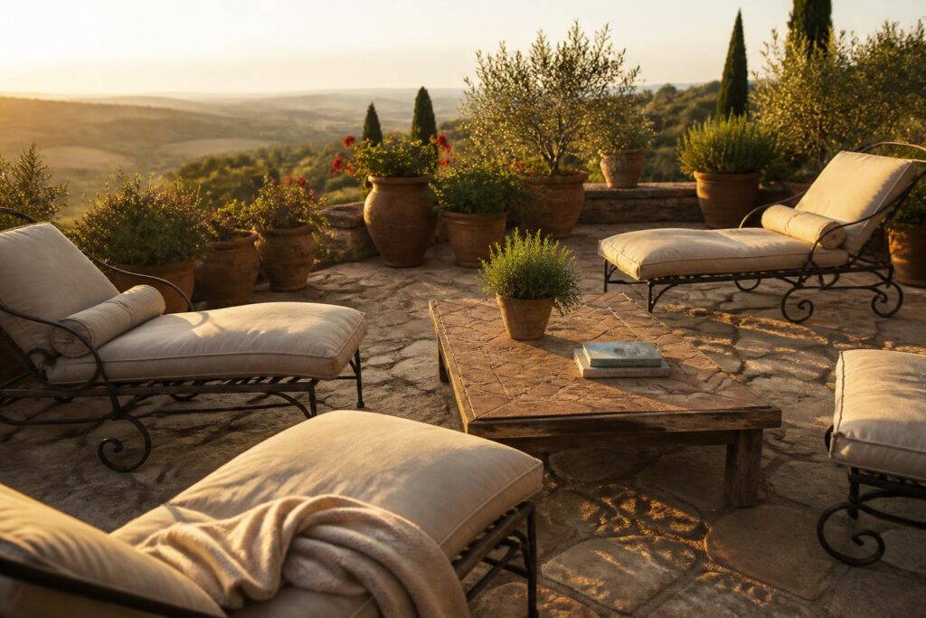 découvrez les modèles de bains de soleil qui métamorphosent votre terrasse en un véritable coin de toscane, pour un espace détente élégant et convivial.