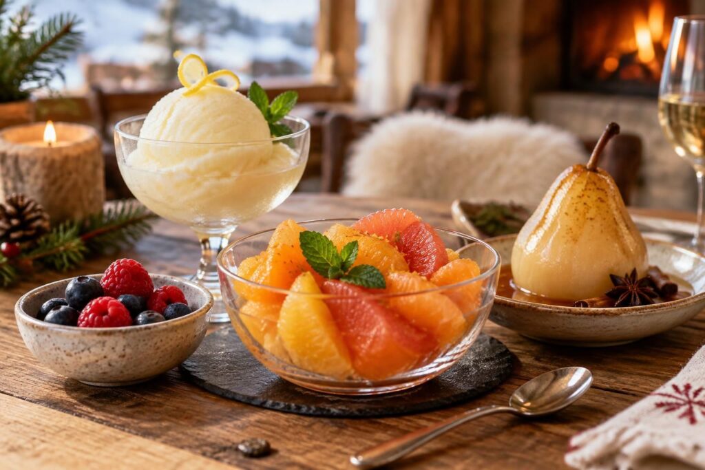 après une raclette, misez sur des desserts légers et frais : fruits, sorbets ou verrines acidulées pour terminer le repas en douceur, sans écœurement.